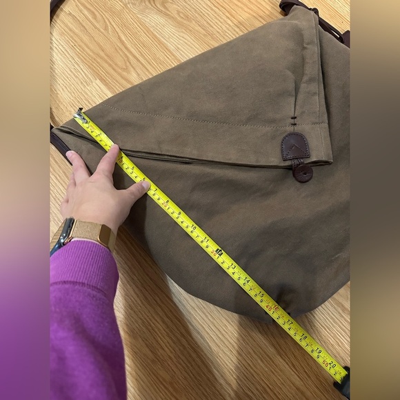 Asymmetrical Leather Cotton Canvas Brown Fold Over Crossbody Messenger Bag - Picture 11 of 16